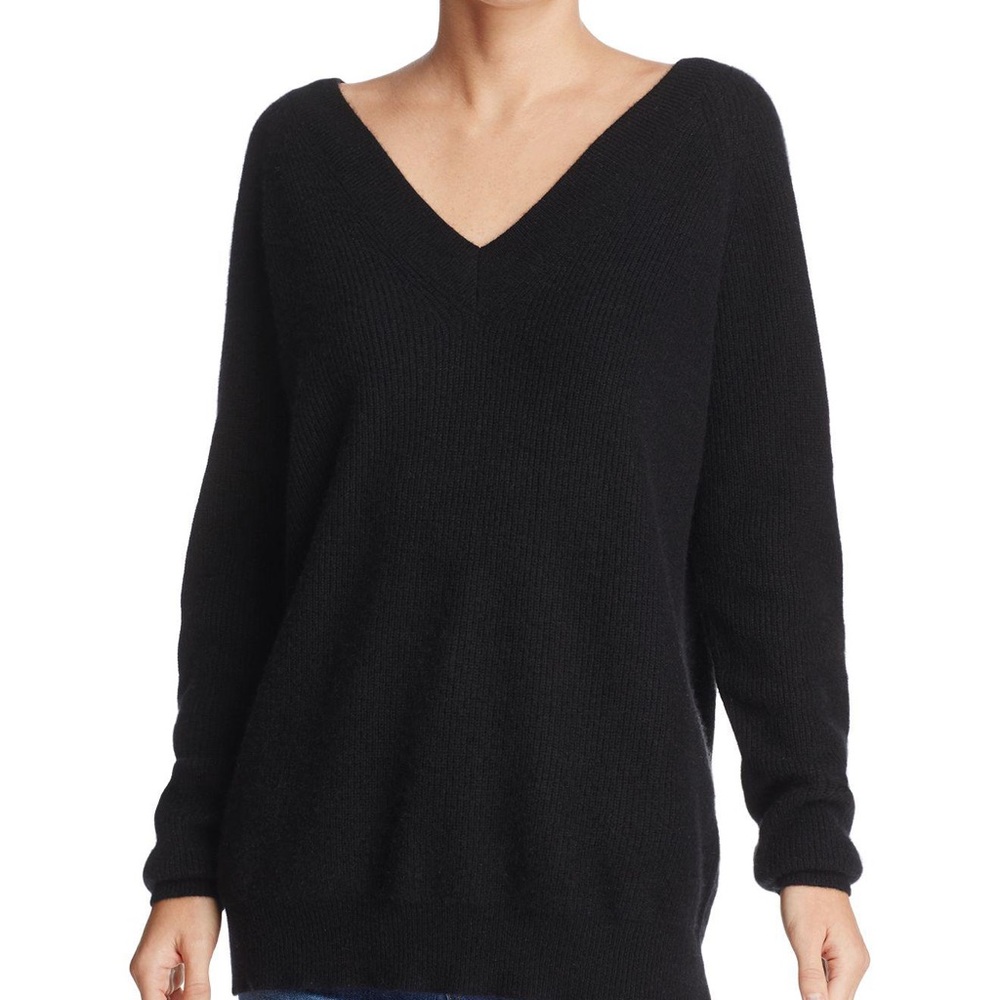 MINNIE ROSE BLACK 100% CASHMERE V NECK SWEATER S